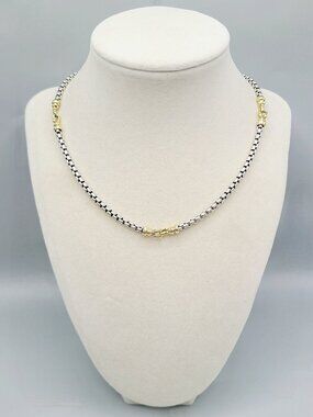 David Yurman Two-Tone Buckle Station Necklace w/ 18K Yellow Gold - 16" - RARE